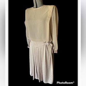 Vintage 80s taupe drop waist dress